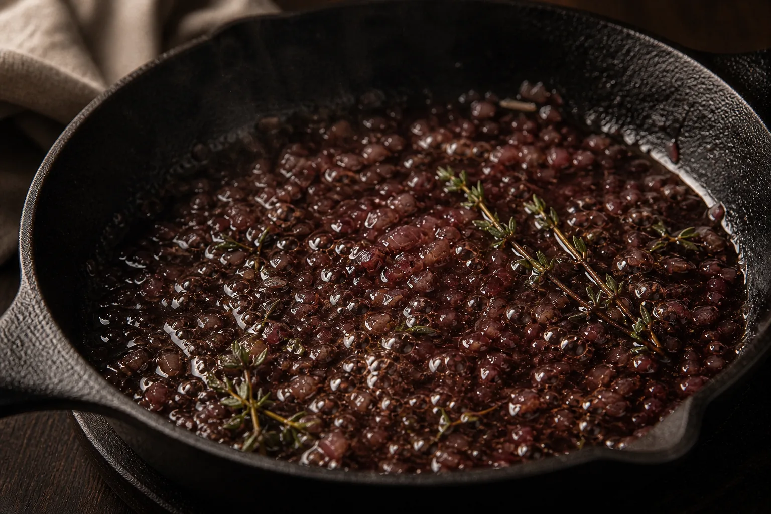 Red wine reducing in the same skillet